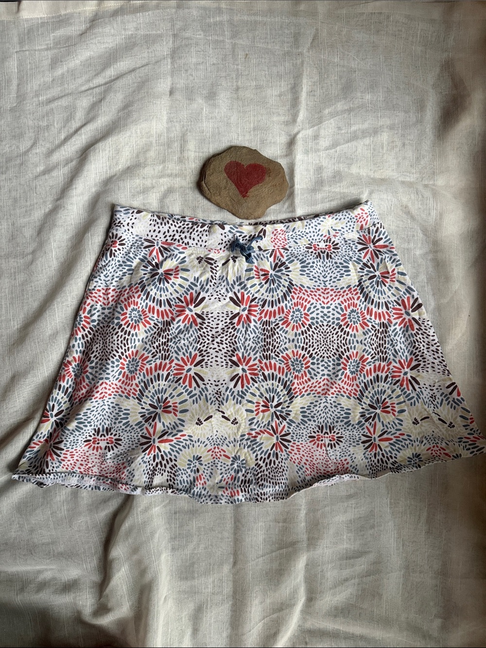 Title Nine Floral Circle Skater Skirt in White, Coral, & Navy
